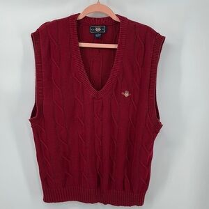 Gant USA Red V-Neck Sweater Vest Classic Knit Design 100%Cotton Sz Large